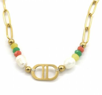 Good Luck Necklace S.Steel Freshwater Pearl Gold