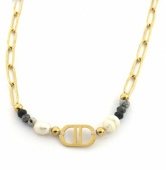 Good Luck Necklace S.Steel Freshwater Pearl Gold