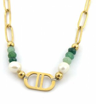 Good Luck Necklace S.Steel Freshwater Pearl Gold