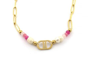 Good Luck Necklace S.Steel Freshwater Pearl Gold