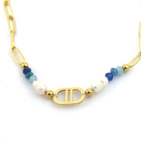 Good Luck Necklace S.Steel Freshwater Pearl Gold