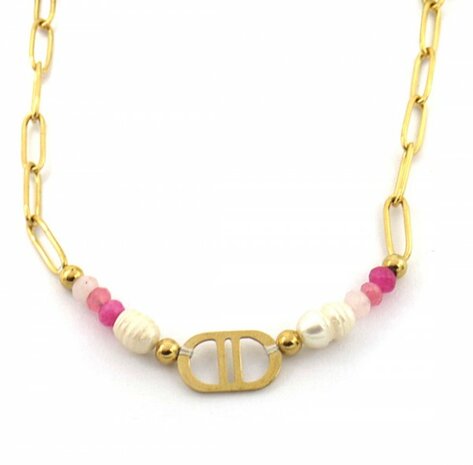 Good Luck Necklace S.Steel Freshwater Pearl Gold